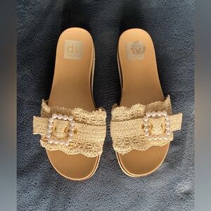 Dolce Vita Cream Sandals with Pearl Accent